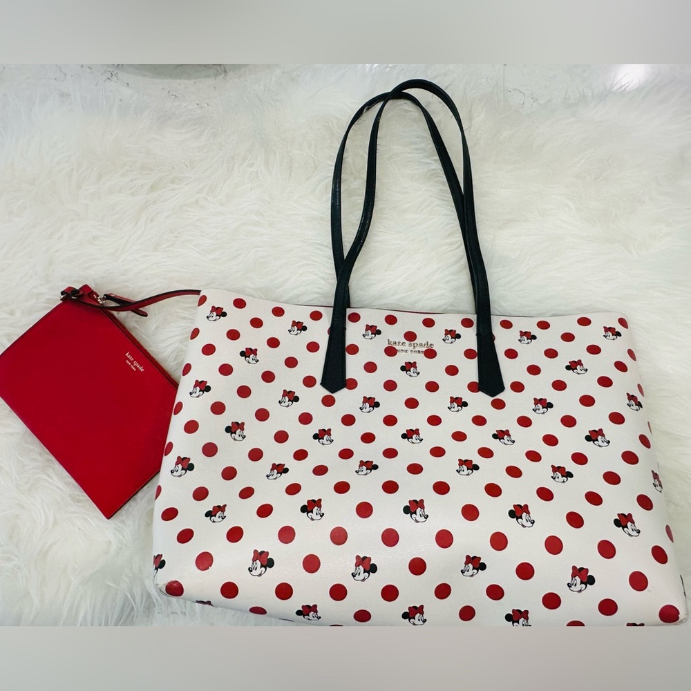 Kate Spade Red and White Minnie Mouse Polka Dot Tote